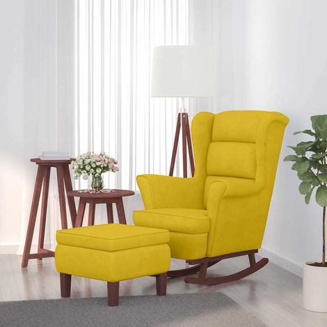vidaXL Fauteuil à bascule à oreilles en velours jaune bois massif (1/5)