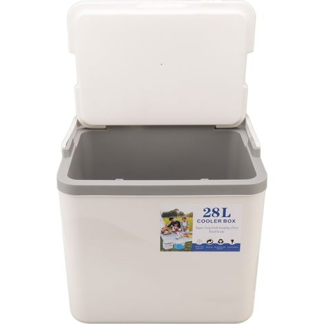 Congélateur de camping, bien étanche, grande capacité de charge, glacière/chauffe-plats portable, convient aux voitures et à une utilisation en extérieur, 28 litres, blanc. (1/5)