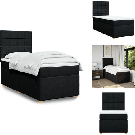 Sommier à lattes de lit avec matelas Noir 90x200 cm Tissu - Lit Double - Lit Plateforme - Matelas Ressorts Ensachés - Literie - Chambre À Coucher (1/5)