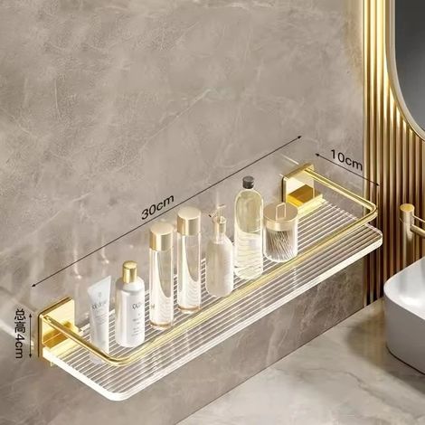 (Or 30 cm) Étagère de salle de bain de luxe sans perçage, fixation murale, porte-shampoing et cosmétiques, organisateur carré en acrylique pour cuisine (1/5)