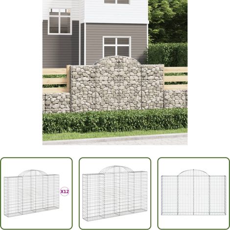Schalldämmung -  Gabionen mit Hochbogen 12Stk. 200x30x120/140cm Verzinktes Eisen (1/5)