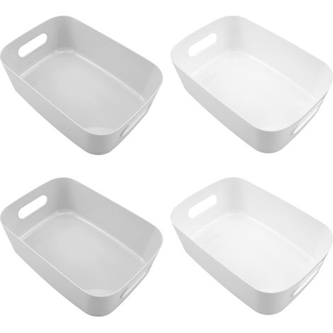 Lot de 4 paniers de rangement en plastique empilables sans couvercle, avec poignées (1/3)