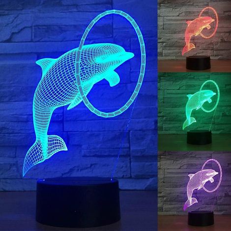 Veilleuse dauphin 3D, lampe animalière illusion d'optique, 7 couleurs changeantes, interrupteur tactile, lampe de table décorative, cadeau avec base plate en acrylique et ABS.