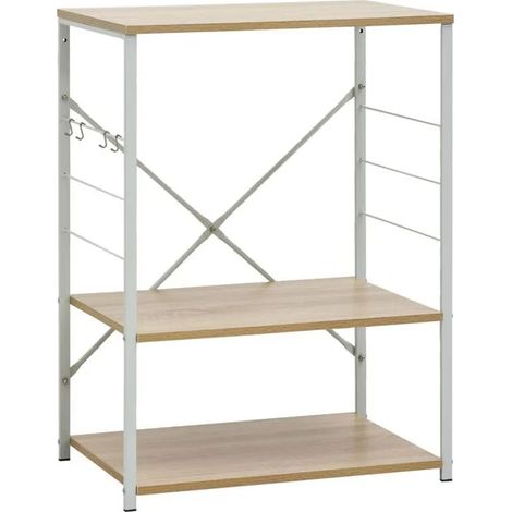 Meuble pour four à micro-ondes blanc et chêne, dimensions : 60 x 39,6 x 79,5 cm (1/5)