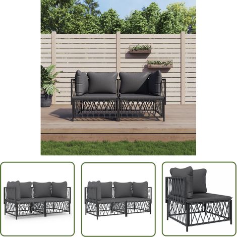 The Living Store Salon de jardin avec coussins 2 pcs anthracite acier - Salon De Jardin - Mobilier De Jardin - Ensemble De Salon - Canapé D'angle - Tissu Tissé (1/5)