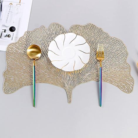 lot De 4 Sets (dor)de Table Dcoratifs En Pvc, Avec Motif Creux En Feuille De Ginkgo Biloba - Rsistants La Chaleur, Antidrapants - Pour La Cuisine (1/5)