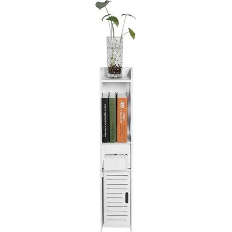 Mueble de baño, armario de madera blanca con estante, perchero de tela, armario alto para lavadora, mueble de baño, blanco, 80x15,5x15 cm (1/4)