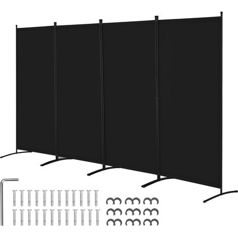 Paravent Multifonctionnel à 4 Panneaux, Cloison de Séparation Autoportant 346,4 x 184 cm, Séparateur de Pièces Intérieur Pliable, Brise-vue pour Confidentialité, Bureau, Chambre, Salon, Noir (1/5)