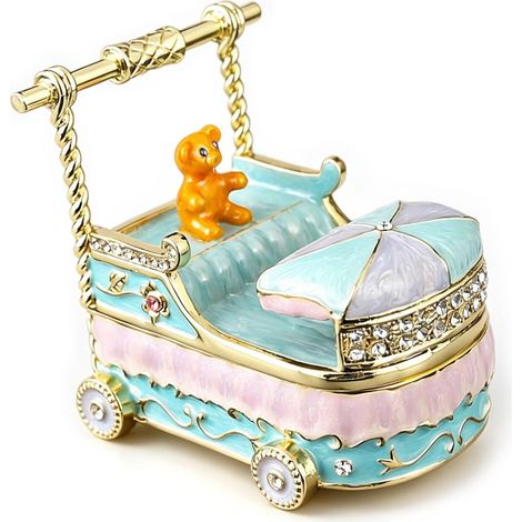 Boîte de rangement de bijoux, porte-bijoux en forme de chariot rose pastel pour boucles d ' oreilles, petits colliers et décoration de table de chevet, boîte à bibelots ornementale, organisateur de (1/5)