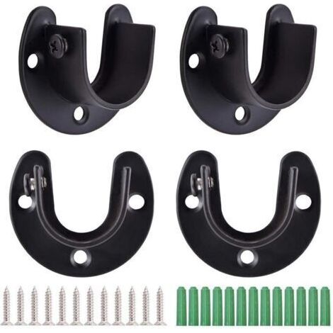 4Pcs Tringle à Rideaux en Forme de U, Support de Tringle à Penderie à Rideaux, Douilles de Poteau de Penderie en Acier Inoxydable, Support de Bride, Extrémité de Tige de Penderie avec Vis, Noir (1/5)
