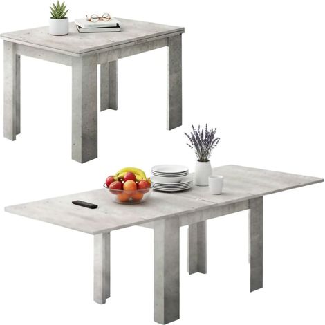 Dmora Tavolo da pranzo con apertura a libro, Made in Italy, Consolle ausiliare da cucina, Tavoloallungabile, cm 90x90h75, colore Cemento, con imballo rinforzato