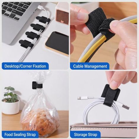 50 Bandes Passe Cable Bureau Réutilisables,Organisateur De Cable Adhésif Fort,Support Cable Pour Bureau Maison,Cable Management Bu (1/5)