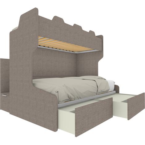 Letto a castello salvaspazio con scala contenitore - 1 Piazza e mezza + singolo - Grigio fumo
