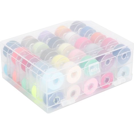 Boîte transparente double couche de 50 bobines de fil pré-enroulées, couleurs assorties