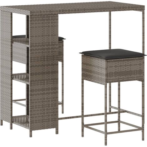 Maison Exclusive - Set Bar da Giardino 3pz con Cuscini Grigio in Polyrattan