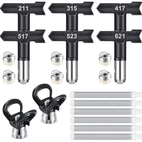 6 Pièces Buse de Pulvérisation Airless et 60 Mesh Éléments de Filtre,Buse airless pour Pistolet à Peinture Haute Pression(211,315,417,517,523,621) (1/5)