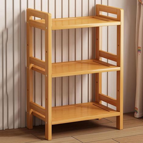 Estantería de almacenamiento de bambú de 3 niveles – organizador duradero y ahorra espacio para cocina, baño y sala de estar, estantería independiente con tres estantes, ideal para dormitorio y baño