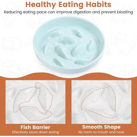 Green Food Grade Ceramic Slow Feeder Bowl, Anti-choke Healthy Dining Bowl for Cats