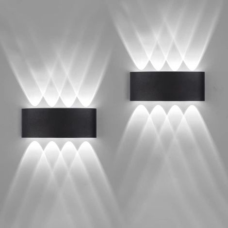 Pack Applique Murale Extérieur/Intérieur LED Appliques Extérieure 8W imperméable moderne en aluminium(Noir lumière froide) (1/3)