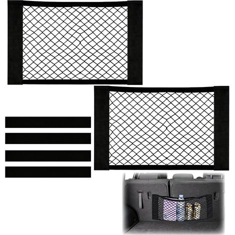 Lot de 2 Filets de Rangement Coffre Voiture 40 x 25 cm, Organisateur de Coffre avec Fixation Auto-agrippante, Filet de Stockage pour Bouteilles, Courses, Outils et Accessoires Auto (1/5)