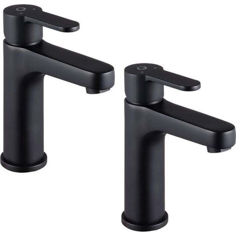 2 PCS Robinet Mitigeur Lavabo Elegant,Mitigeur Salle Bain L'eau Froid et Chaud,Robinet Lavabo Salle de Bain Noir 112MM LENIS-B - Noir (1/5)