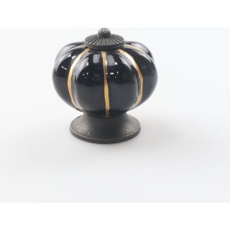 Poignées de tiroir en céramique, poignées de meubles en forme de citrouille pour tiroirs et armoires de cuisine(noir)