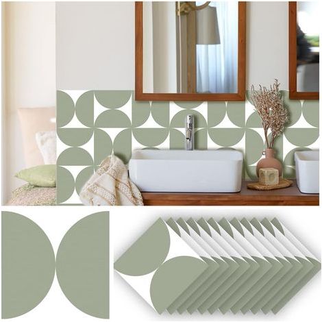 Lot de 24 stickers muraux mats pour carrelage, adhésifs en vinyle résistant aux éclaboussures, adaptés à la cuisine et à la salle de bain, 20 x 20 cm, verts (1/5)