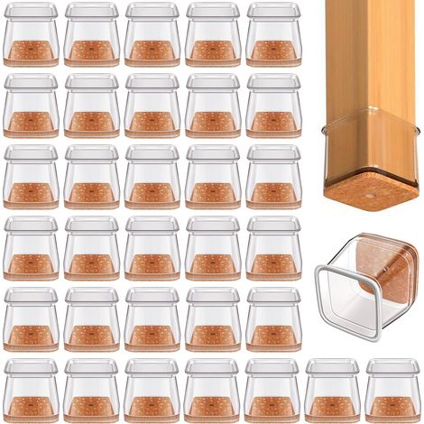 32 Pièces Protection Pied de Chaise Carré, Protège Pied de Chaise Silicone, Patin Antiderapant pour Sols en Bois Dur et Carrelage, pour Protéger Le Sol et réduire Les Rayures (L)