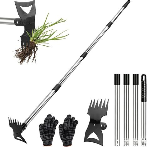Serfouette Jardinage 148 cm Houe de Jardin Griffe Dents Binette Jardinage Manche Long desherbeur Cour pelouse terrasse Jardin (1/5)