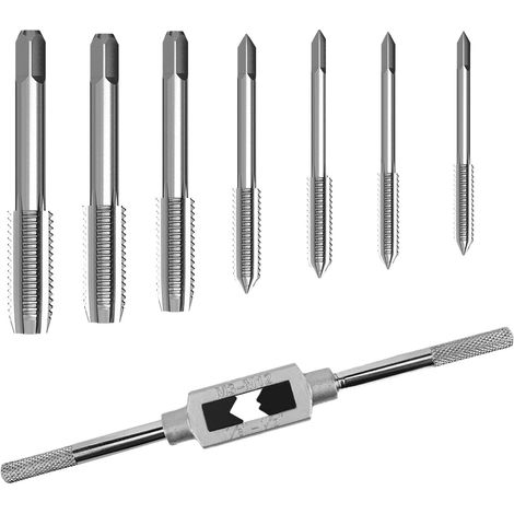 7 Pièces Tarauds, M3 M4 M5 M6 M8 M10 M12 Taraud avec 1 M3-M12 Clé à Taraud Réglable, Kit Taraudage pour Bois, Plastique et Métal (1/5)