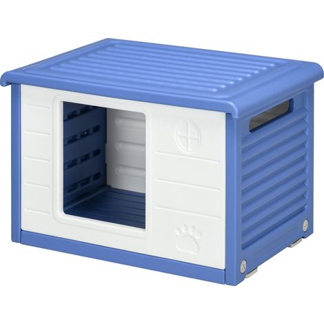 PawHut Cuccia Cani Taglia Piccola da Esterno in Polietilene Blu e Bianco
