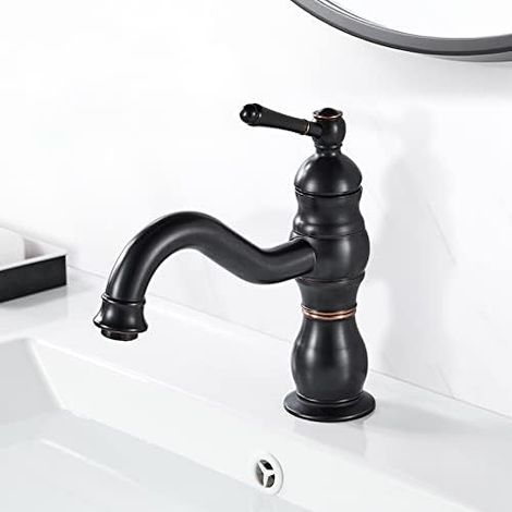 Robinet de lavabo rétro pivotant à 360°, mitigeur en laiton à levier unique fournissant eau chaude et froide, adapté aux meubles de salle de bain, dimension de montage standard 3/8 pouce（Noir）