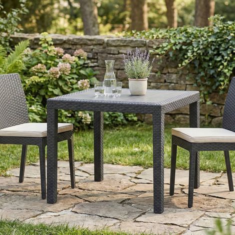 Tavolo da Esterno - 4 Posti Impermeabile Idrorepellente, Nero Antracite, -, 79x79x72h cm Corrientes (1/4)