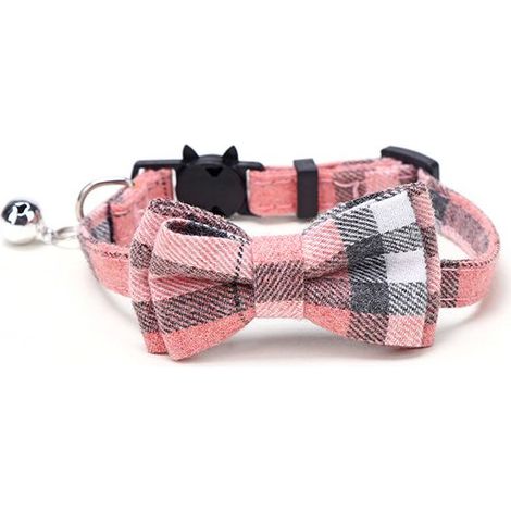 Collier pour chat à carreaux avec boucle de sécurité et nœud papillon et cloche amovibles (1/4)