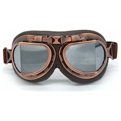 HOXILEELEO - Lunettes de motocross, style aviateur vintage steampunk, pour moto, cruiser, scooter, moto de course, casque demi-casque de tourisme (cuivre, argent) (1/5)