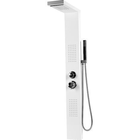 Sifree – Colonne de douche thermostatique en aluminium mat blanc – Pomme de douche pluie 23x14cm – 150 jets silicone – Raccord standard 1/2" (1/4)
