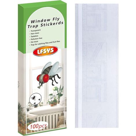 Pack of 100 Fly Traps, Transparent Paper Adhesive Strips, Waterproof, For Indoor and Outdoor Use (1/5)
