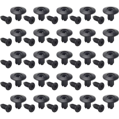 25 remaches de plástico a presión para parachoques, guardabarros y puertas, con orificio de 8 mm, color negro. (1/5)