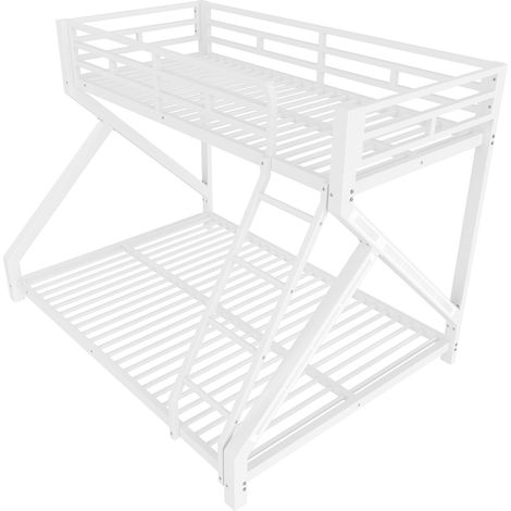 Litera metálica blanca 90 x 200 cm y 140 x 200 cm con LED, escalera y barrera (1/5)