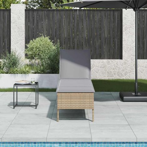 Sonnenliege mit Auflage Beige 55x200x44 cm Poly Rattan