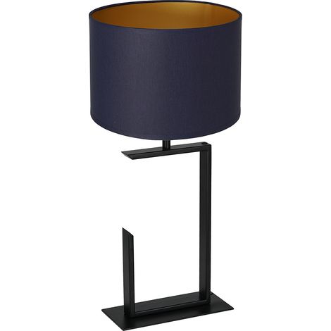 Lampe à poser métal noir abat-jour bleu or 52cm E27