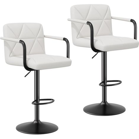 Barhocker 2er Set mit Lehne & Armlehnen, höhenverstellbar, 360° drehbar, Kunstleder, Weiß (1/5)
