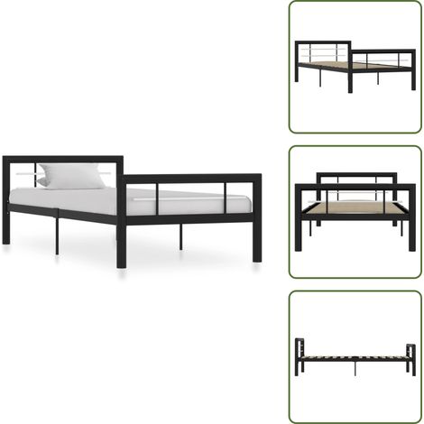 Cadre de lit sans matelas noir et blanc métal 90x200 cm - Cadre De Lit - Lit Double - Lit Metal - Literie - Meuble Chambre (1/5)
