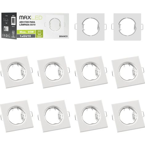 Pack of 10 Recessed Spotlights GU10 Frame 65 mm x 65 mm Hole Diameter Aluminium Metal Recessed Ceiling Spotlights for Recessed Ring Bulbs (White Square) (1/5)