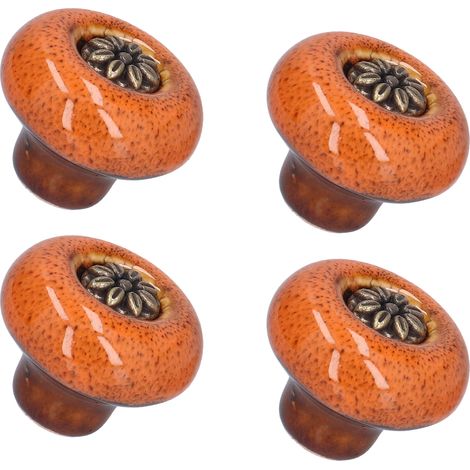 Ensemble de 4 poignées de porte rétro rondes à un trou pour chambre et salon, vert, motif léopard ancien, orange (1/5)