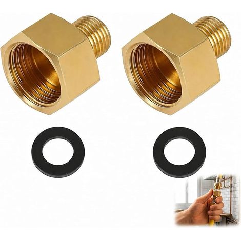 Set of 2 Gas Connectors, G 1/2 Inch Female Straight to G 1/4 Inch Male Left, Brass Connector for Gas Pipe, Caravan, Camping, Barbecue, Mobile Kitchen (1/5)