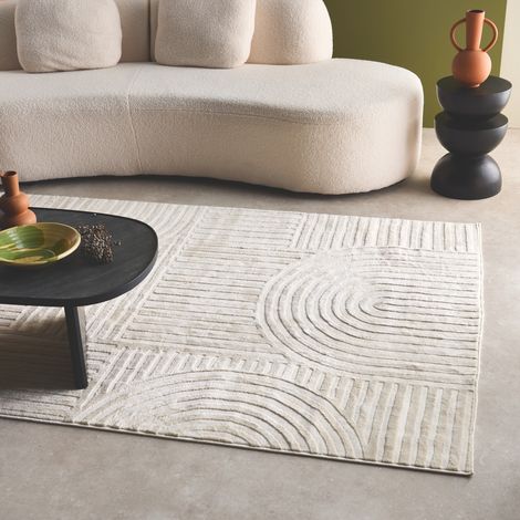 Tapis intérieur motif graphique arches. poils ras. crème 80 x 150 cm