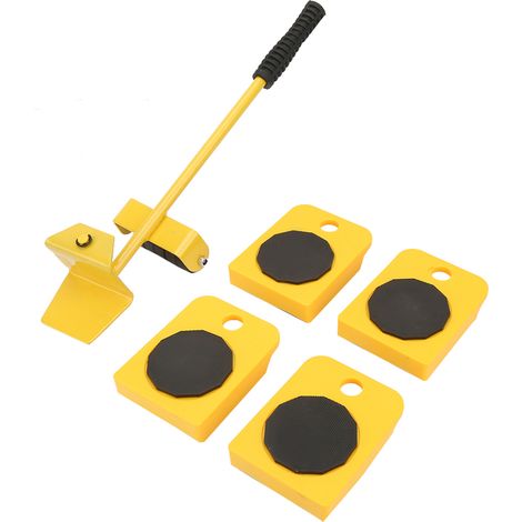 Lot de déménagement jaune avec chariot élévateur et plaque de déplacement pour objets lourds, capacité 150 kg (1/5)