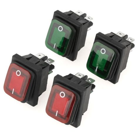 Ensemble de 4 interrupteurs à bascule étanches noirs à 4 broches et 2 positions marche/arrêt (rouge/vert) (1/5)