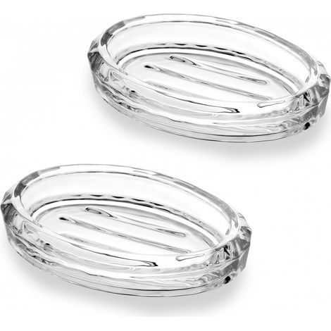 Lot de 2 porte-savons en verre, jolis porte-savons décoratifs pour salle de bain, porte-savons ovales (1/5)